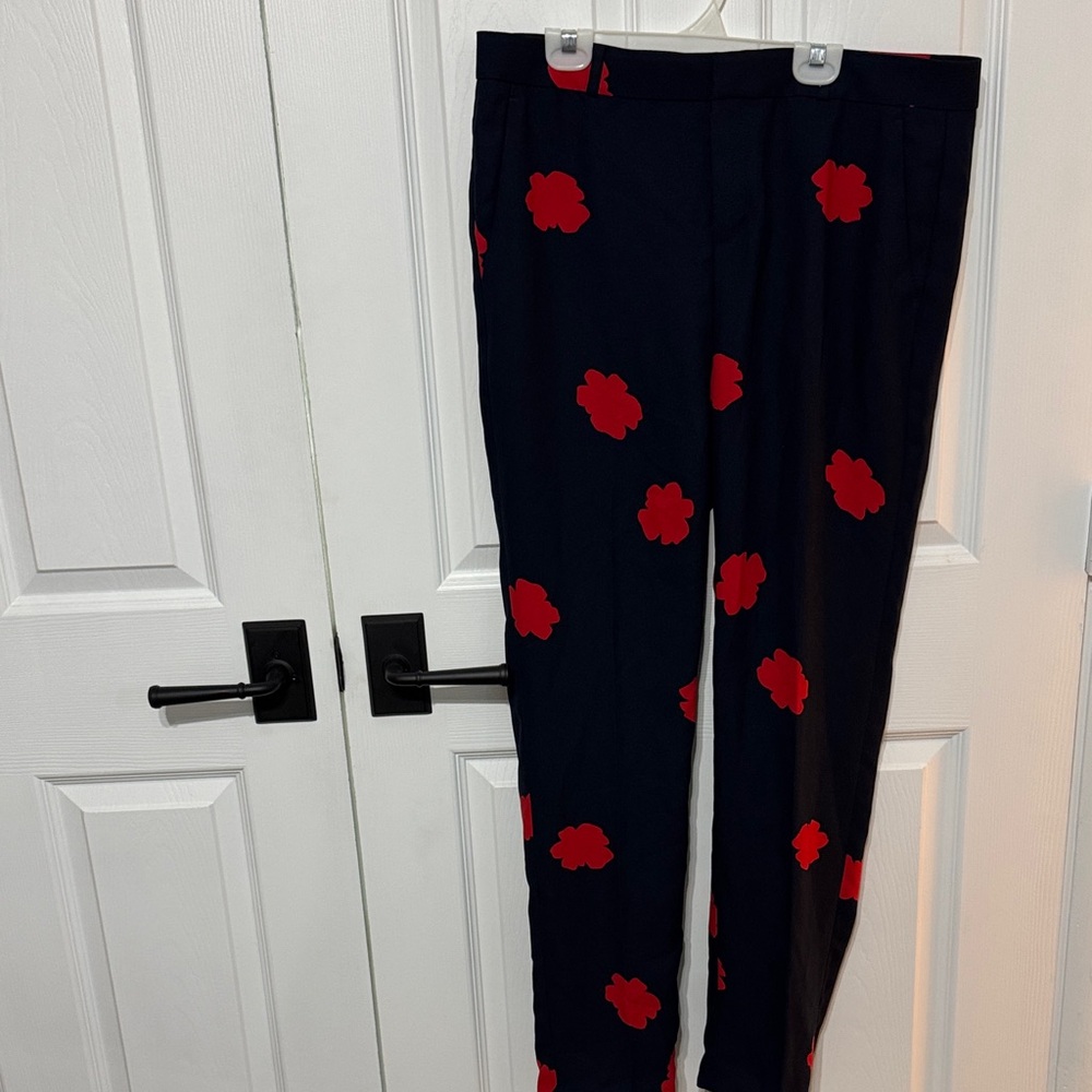 Banana Republic pants/trousers navy with Red Floral Design